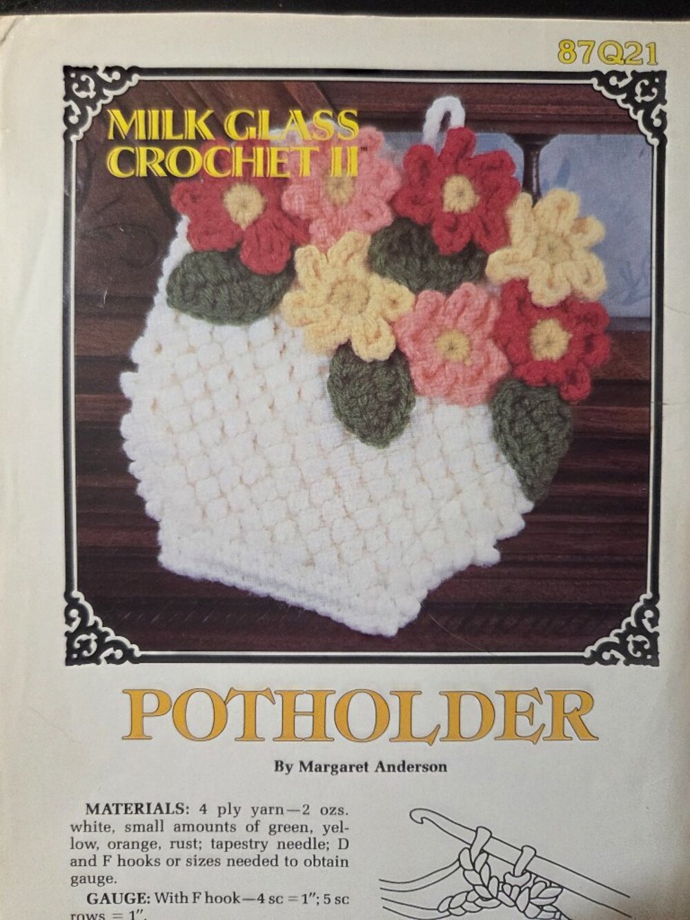 Vintage 1983 Annie's Pattern Club Milk Glass Crochet II Potholder 87Q21